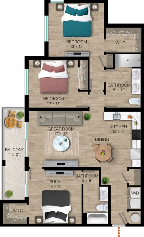 a floor plan of a two bedroom apartment with two bathrooms and a balcony at The Orchard at Portofino Vineyards, Fort Myers, 32149